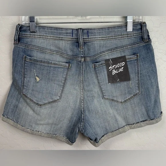 NEW Studio Blue Jean Shorts Ripped Cuffed Juniors Teen 28 Road To Joy Wash 1180 - Picture 2 of 7